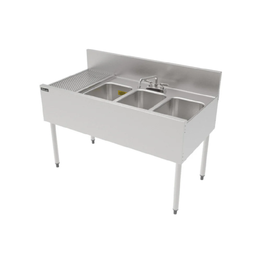 Perlick TSF48M3-DBL 48 Inch Underbar Multi-tank Sink Unit Three Compartments Stainless Steel with Drainboard
