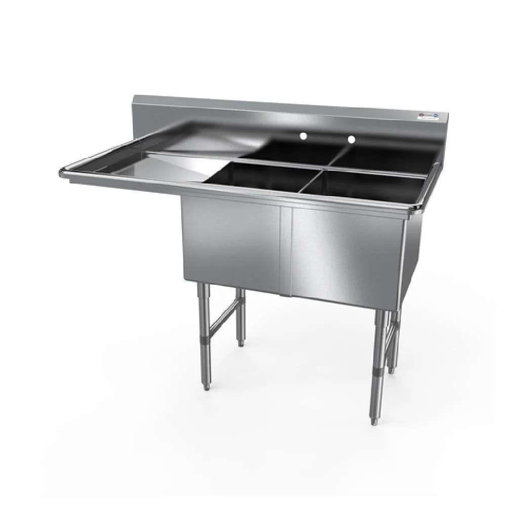 NBR Equipment 2SS-242414L24 76-3/16 Inch Premium Sink Stainless Steel Two-compartment with Left Drainboard NBR Equipment 2SS-242414L24 76-3/16 Inch Premium Sink Stainless Steel Two-compartment with Left Drainboard