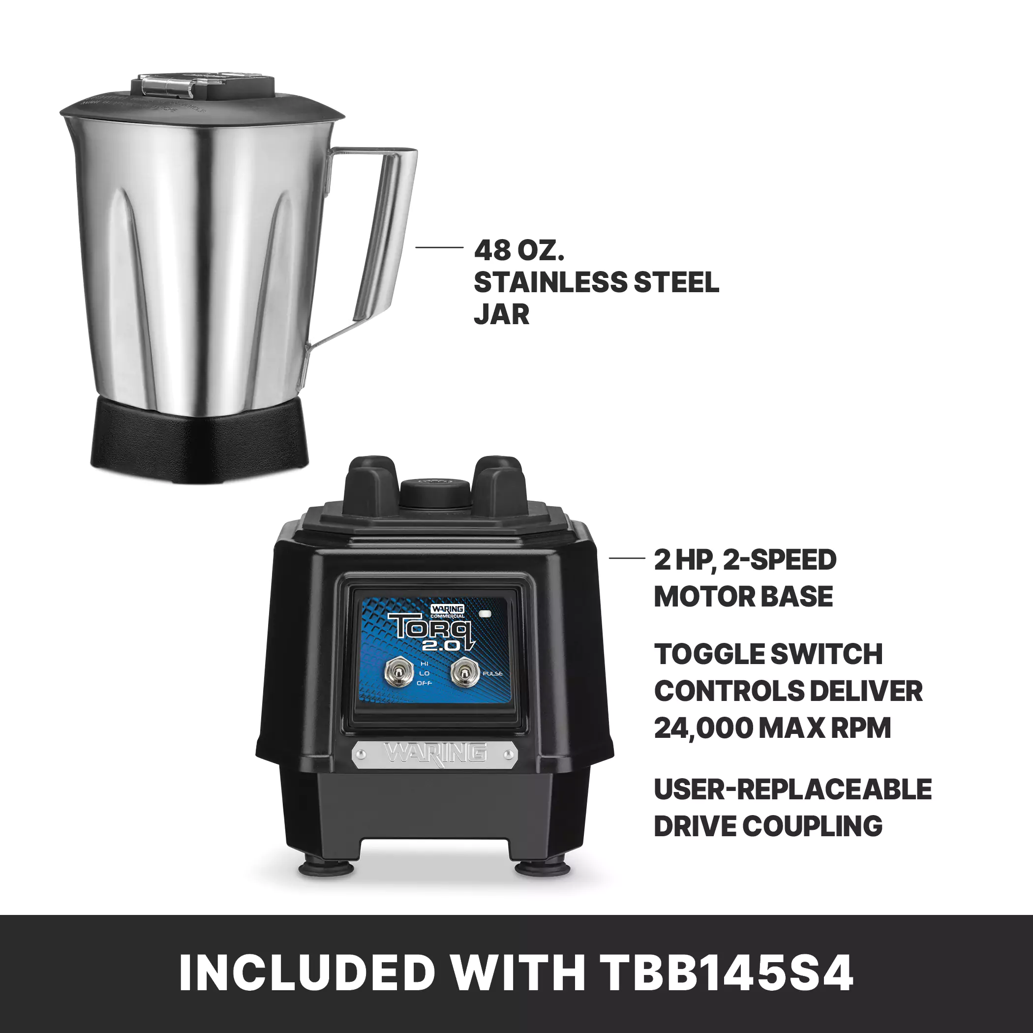 Waring TBB145S4K 11 Inch Blender 1.4 Liter Stainless Steel Container Electric Countertop Waring TBB145S4K 11 Inch Blender 1.4 Liter Stainless Steel Container Electric Countertop