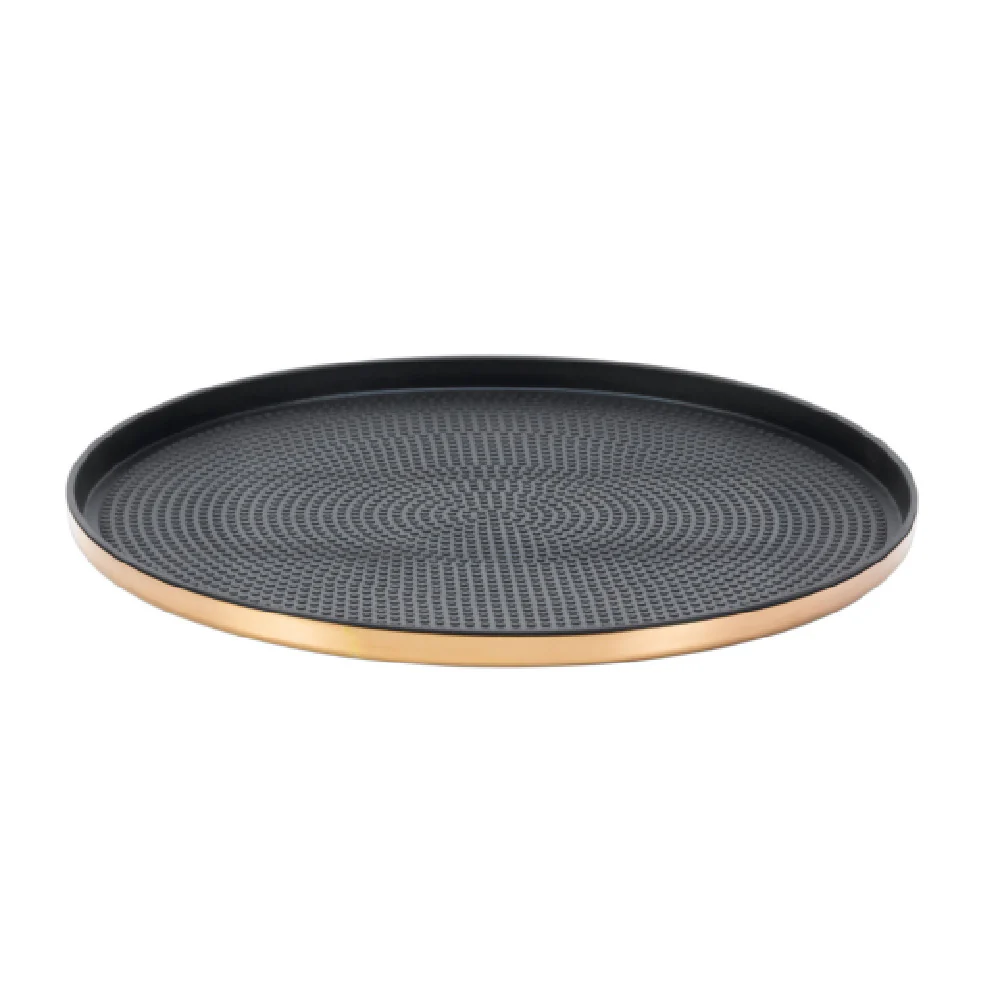 Service Ideas TRME12RIRG 12 Inch Non-slip Tray Black Silicone Rubber Polished Stainless Steel Rose Gold Finish