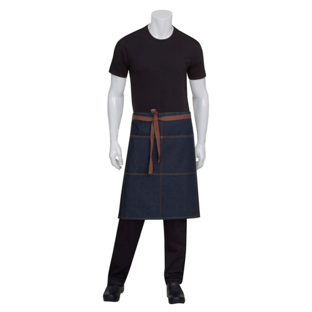 Chef Works AW049IBL0 32 Inch Waist Apron Indigo Blue with Contrast Topstitching