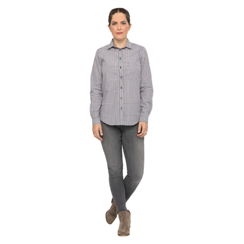 Chef Works SHC05WCHO2XL Women's Gingham 2XL Long Sleeve Cook's Shirt Brown