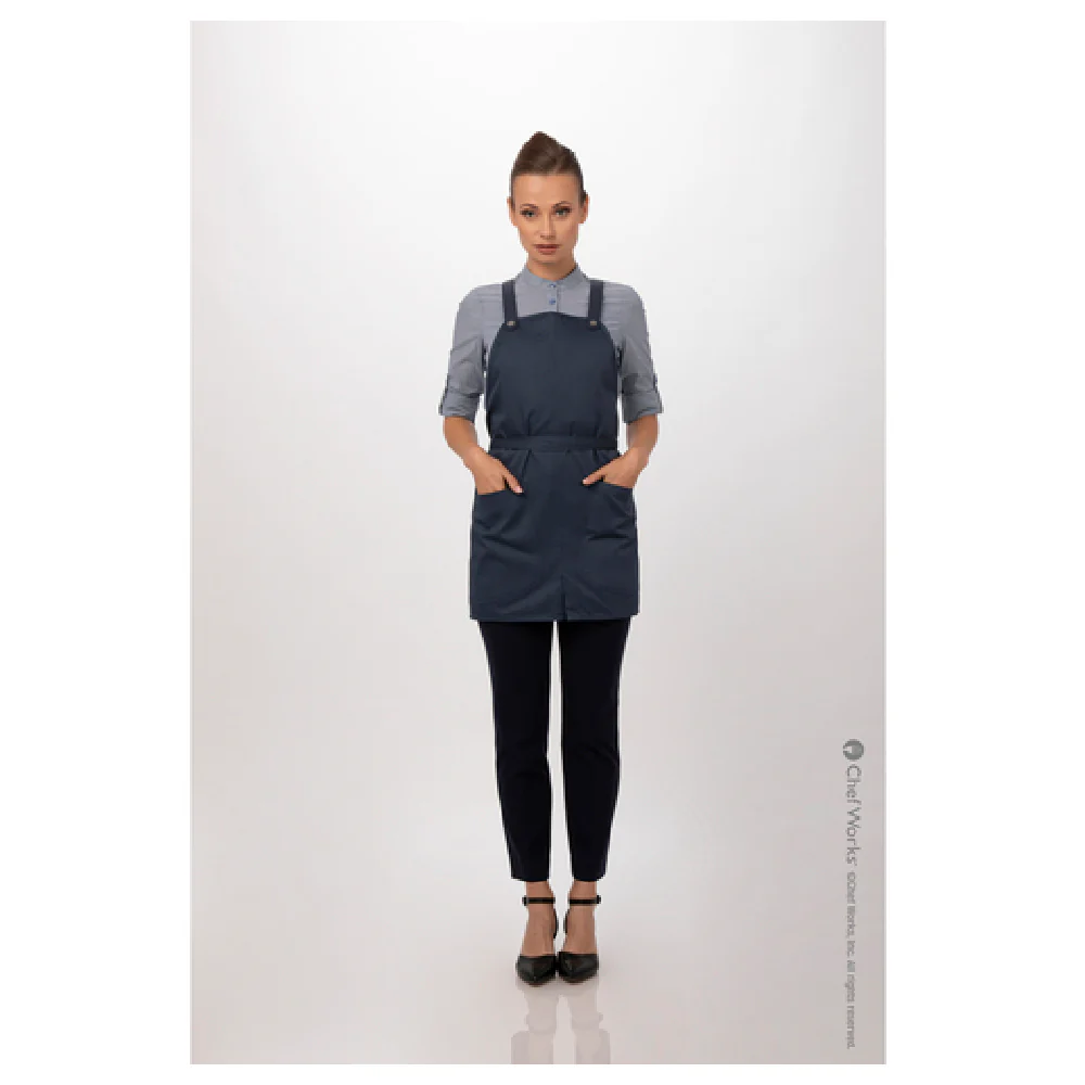 Chef Works ABN01W-BLU-0 25 Inch Adjustable Neck Bib Apron Blue Poly Cotton