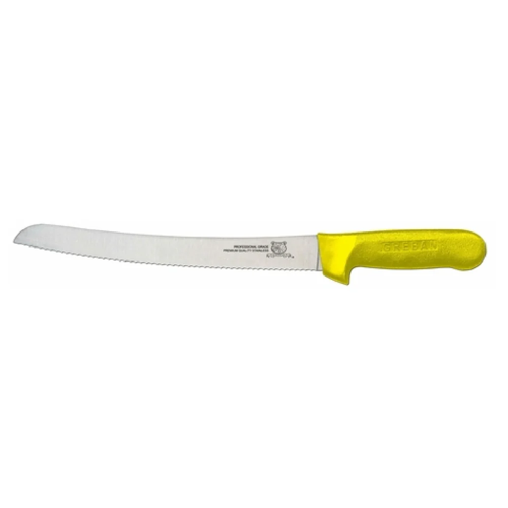 Omcan 12833 10 Inch Wave Edge Knife with Curved Blade Polypropylene Yellow Handle