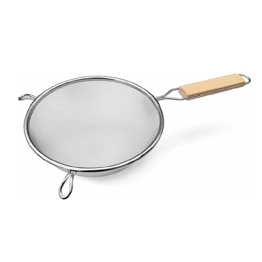 Omcan 80941 8-1/2 Inch Diameter Reinforced Tinned Mesh Strainer with Flat Wood Handle Omcan 80941 8-1/2 Inch Diameter Reinforced Tinned Mesh Strainer with Flat Wood Handle