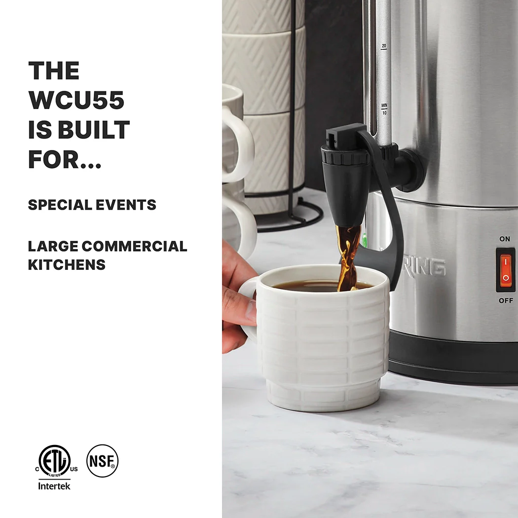 Waring WCU55X Coffee Urn (55) 5 Oz. Cup Capacity Dual Heater System Waring WCU55X Coffee Urn (55) 5 Oz. Cup Capacity Dual Heater System