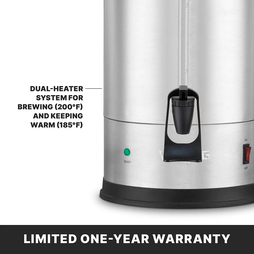 Waring WCU55X Coffee Urn (55) 5 Oz. Cup Capacity Dual Heater System Waring WCU55X Coffee Urn (55) 5 Oz. Cup Capacity Dual Heater System