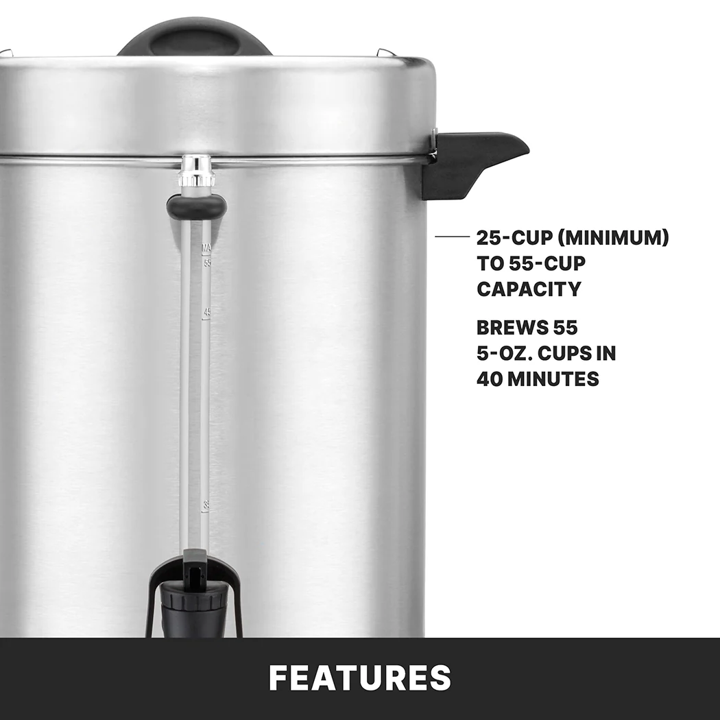 Waring WCU55X Coffee Urn (55) 5 Oz. Cup Capacity Dual Heater System Waring WCU55X Coffee Urn (55) 5 Oz. Cup Capacity Dual Heater System