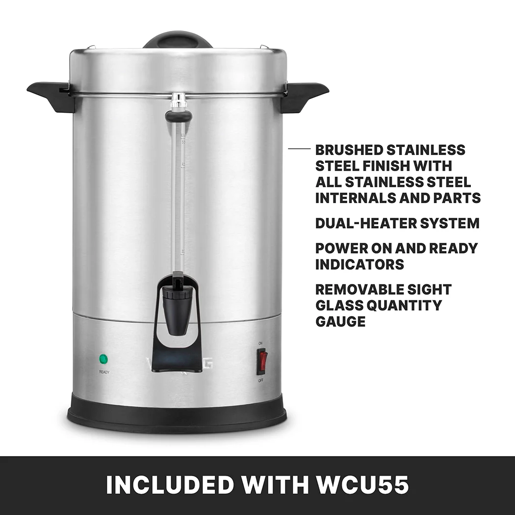 Waring WCU55X Coffee Urn (55) 5 Oz. Cup Capacity Dual Heater System Waring WCU55X Coffee Urn (55) 5 Oz. Cup Capacity Dual Heater System