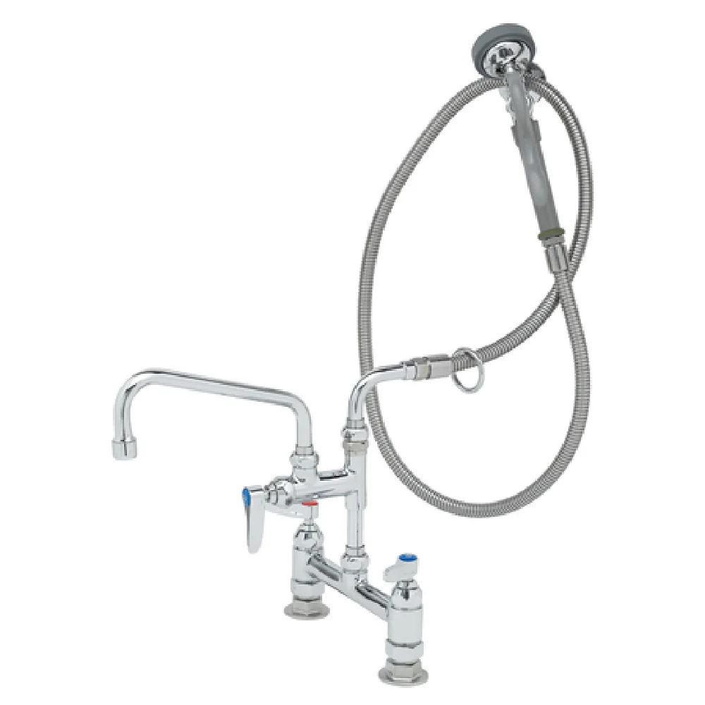 T&S Brass B-0175-05 8 Inch Add-on Faucet for Pre-Rinse Unit Stainless Steel with Hose and Spray Valve