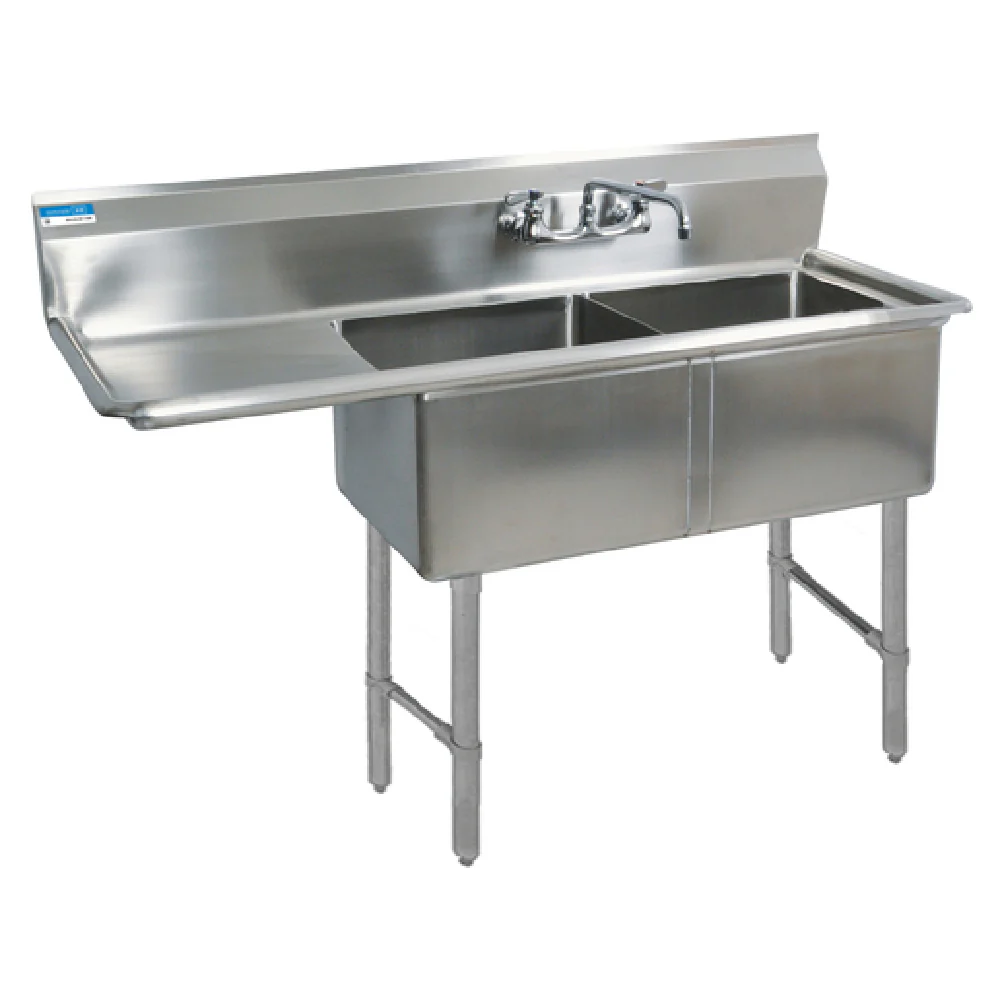 BK Resources BKS-2-18-12-18LS 56-1/2 Inch Sink Two Compartment with Drainboard