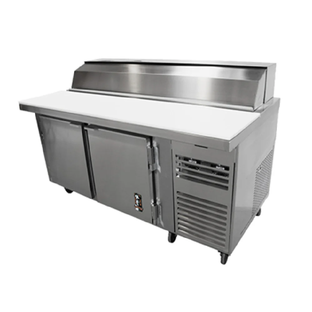 Montague Company PP-60-SC 60 Inch Two Section Refrigerated Counter Pizza Prep Table with Glycol Cooled Pan Rail