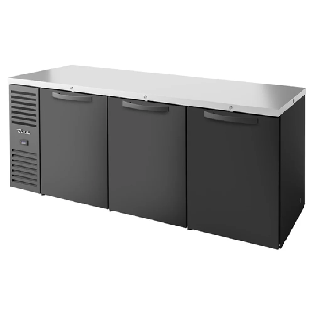 True Refrigeration TBR84-PTSZ1-L-B-SSS-SSS-1 84 Inch Refrigerated Back Bar Cooler Pass-Thru 3 Section Black Powder Coated and Stainless Steel True Refrigeration TBR84-PTSZ1-L-B-SSS-SSS-1 84 Inch Refrigerated Back Bar Cooler Pass-Thru 3 Section Black Powder Coated and Stainless Steel