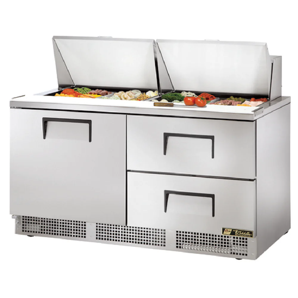 True Refrigeration TFP-64-24M-D-2_LH 64 Inch Two Section Refrigerated Counter with Drawers