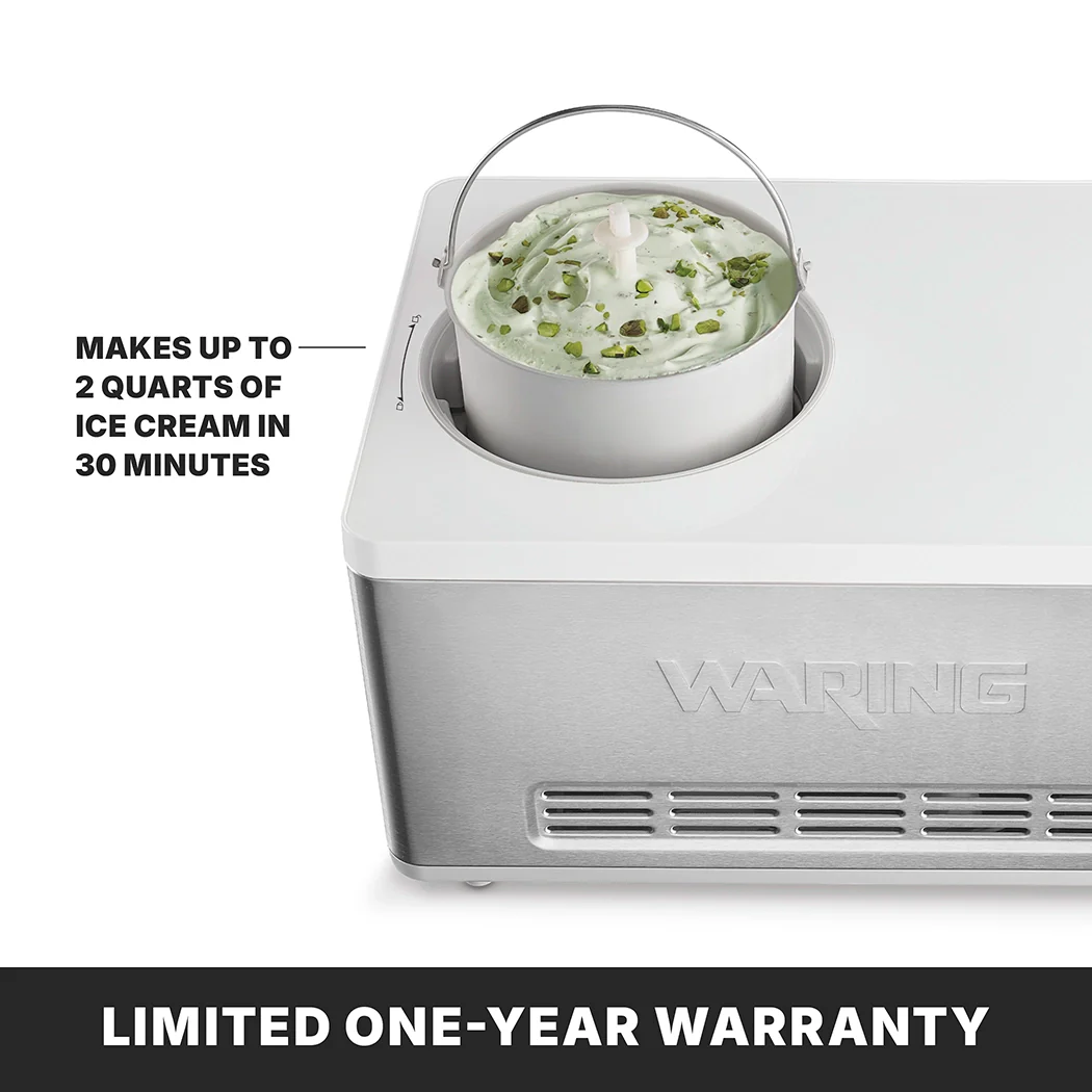 Waring WCIC20E 2 Qt Electric Ice Cream Maker Built-in Compressor Stainless Steel Waring WCIC20E 2 Qt Electric Ice Cream Maker Built-in Compressor Stainless Steel