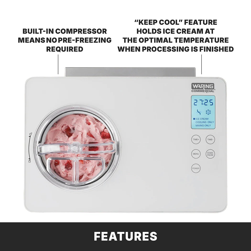 Waring WCIC20E 2 Qt Electric Ice Cream Maker Built-in Compressor Stainless Steel Waring WCIC20E 2 Qt Electric Ice Cream Maker Built-in Compressor Stainless Steel