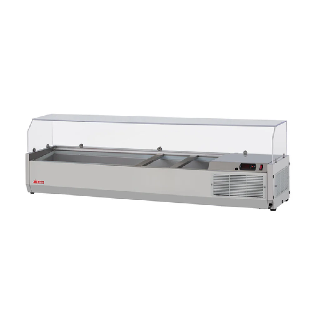 Turbo Air CTST-1200G-N 48-3/8 Inch E-Line Refrigerated Countertop Pan Rail with Clear Hood