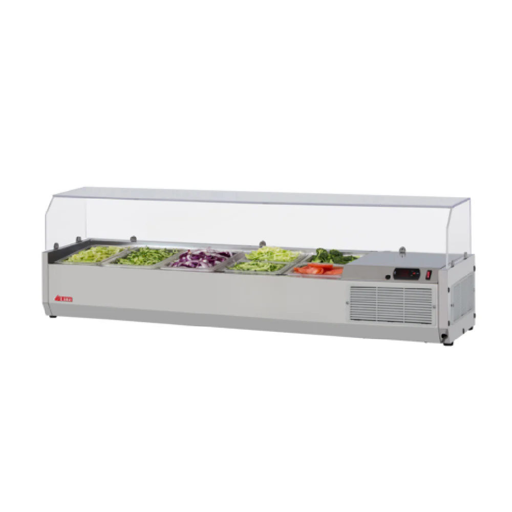 Turbo Air CTST-1200G-N 48-3/8 Inch E-Line Refrigerated Countertop Pan Rail with Clear Hood Turbo Air CTST-1200G-N 48-3/8 Inch E-Line Refrigerated Countertop Pan Rail with Clear Hood
