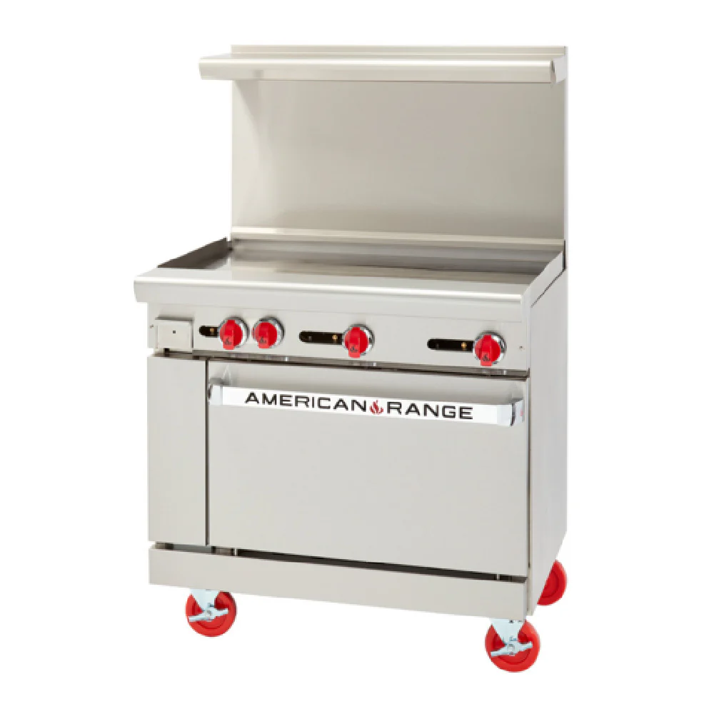 American Range AR-3RB-C_NAT 36 Inch Gas Restaurant Range with Charbroiler 125000 BTU American Range AR-3RB-C_NAT 36 Inch Gas Restaurant Range with Charbroiler 125000 BTU
