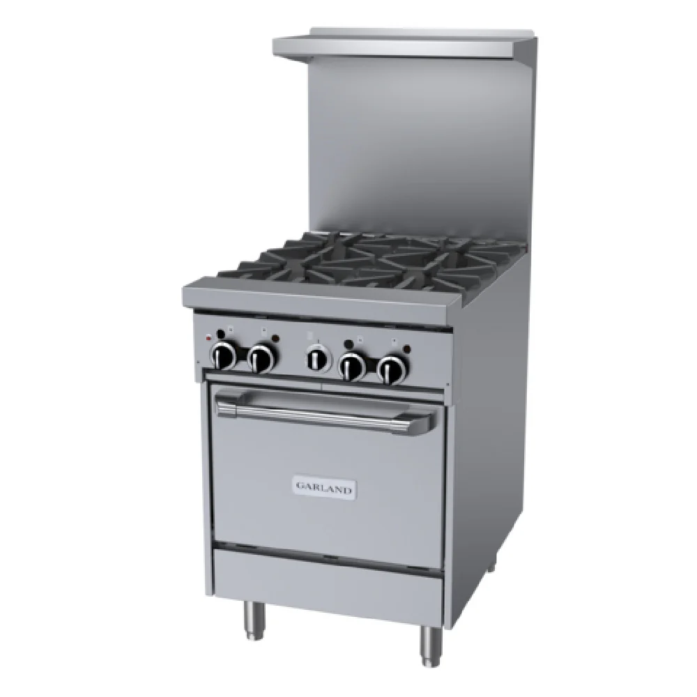 Garland GFE24-4L_LP 24 Inch Gas Open Burners and Space Saver Oven 4 Burners 104000 BTU
