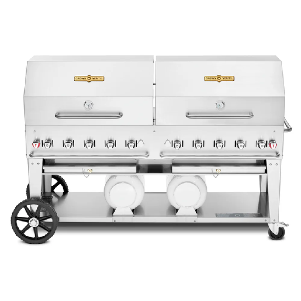 Crown Verity CV-CCB-72RDP 81 Inch Mobile Gas Charbroiler Stainless Steel 10 Burners Crown Verity CV-CCB-72RDP 81 Inch Mobile Gas Charbroiler Stainless Steel 10 Burners