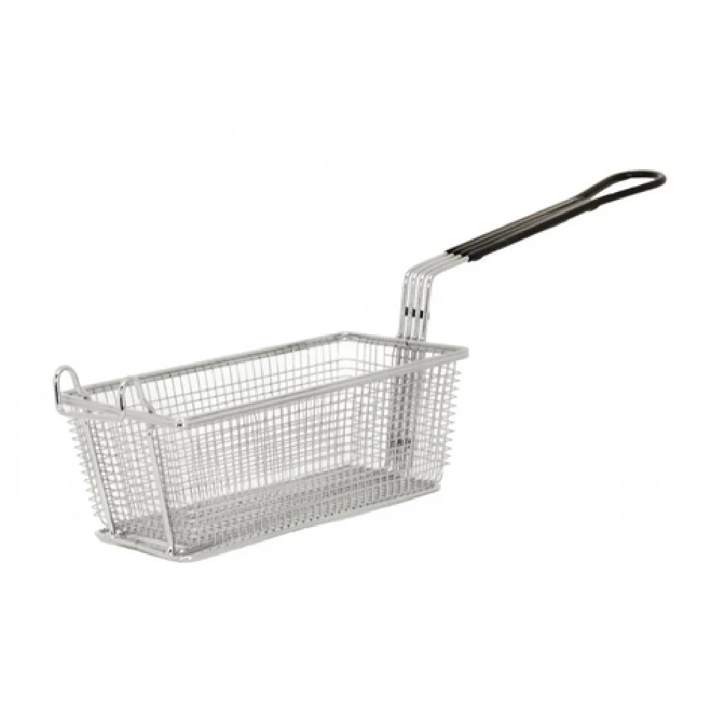 Extra 11 Inch Hanging Hook Fryer Basket with Nickel Plated Iron Black Handle, Omcan 80553