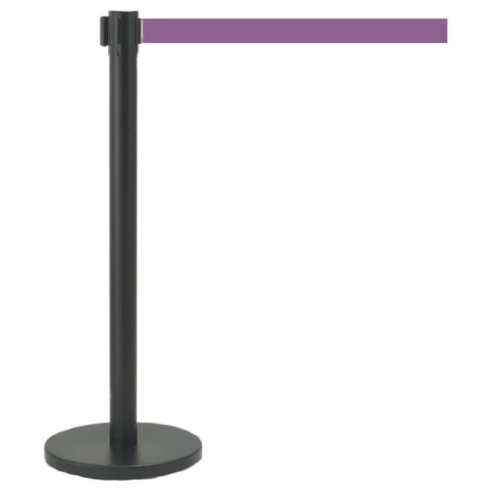 Aarco HBKGT-10PU 14 Inch Black Base Retractable Belt Stanchion with 10 ft Purple Belt