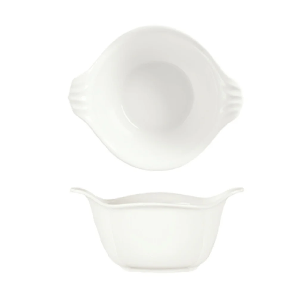 Libbey 905356427 7 Oz Round Bowl White Porcelain with Fluted Handles Libbey 905356427 7 Oz Round Bowl White Porcelain with Fluted Handles