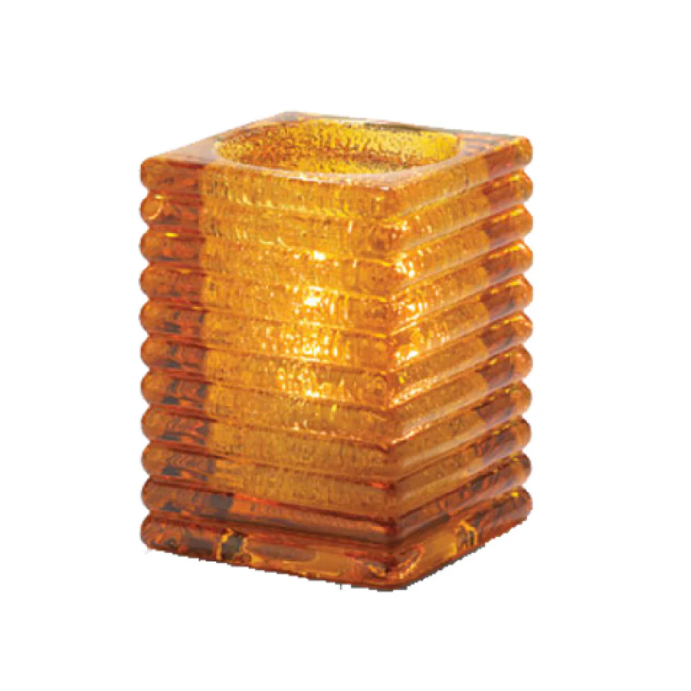 Hollowick 1511AJ 2-7/8 Inch Rib Block Candle Lamp Glass Amber