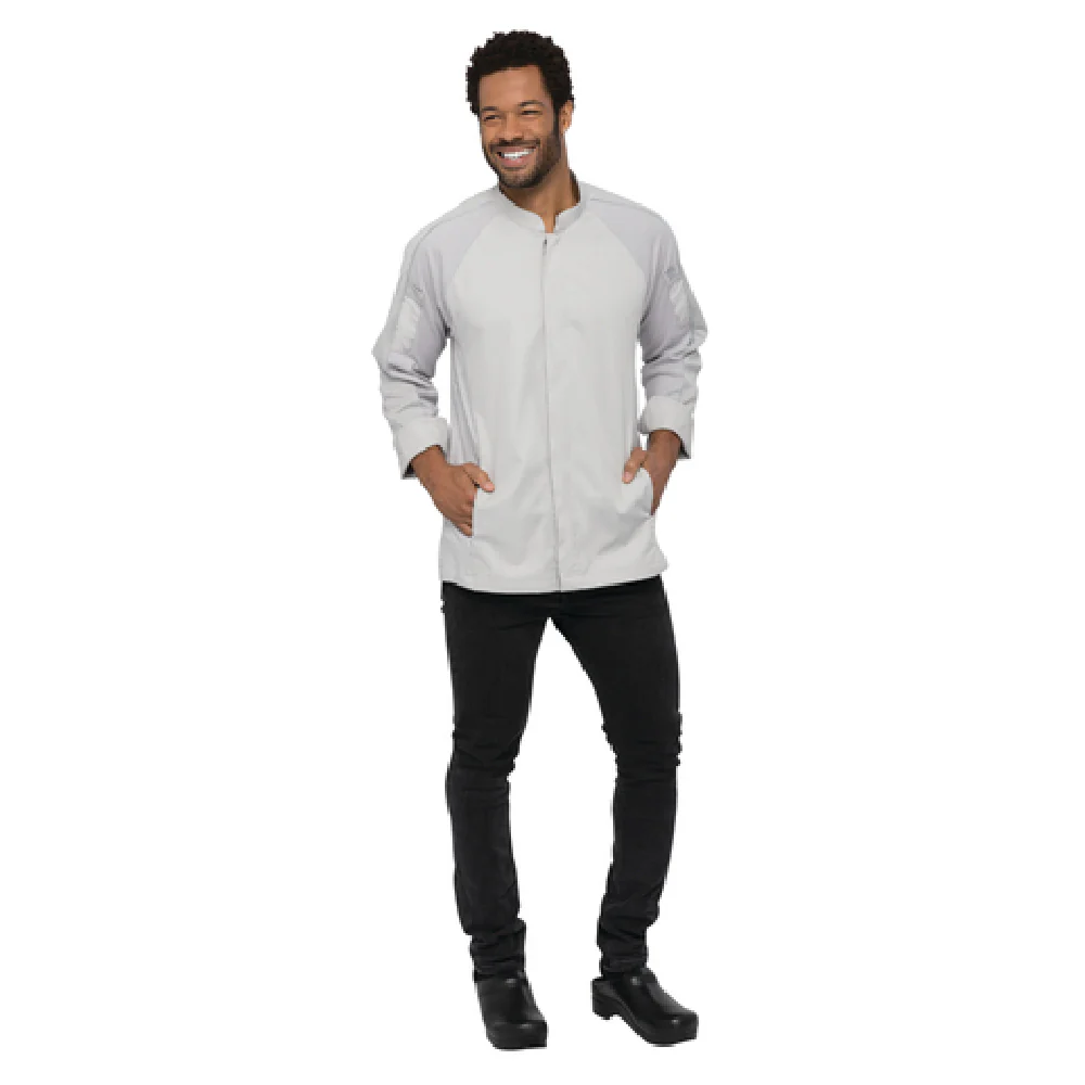 Chef Works CES04GRYL Large Knit Chef's Coat with Piping Gray Cotton Poly