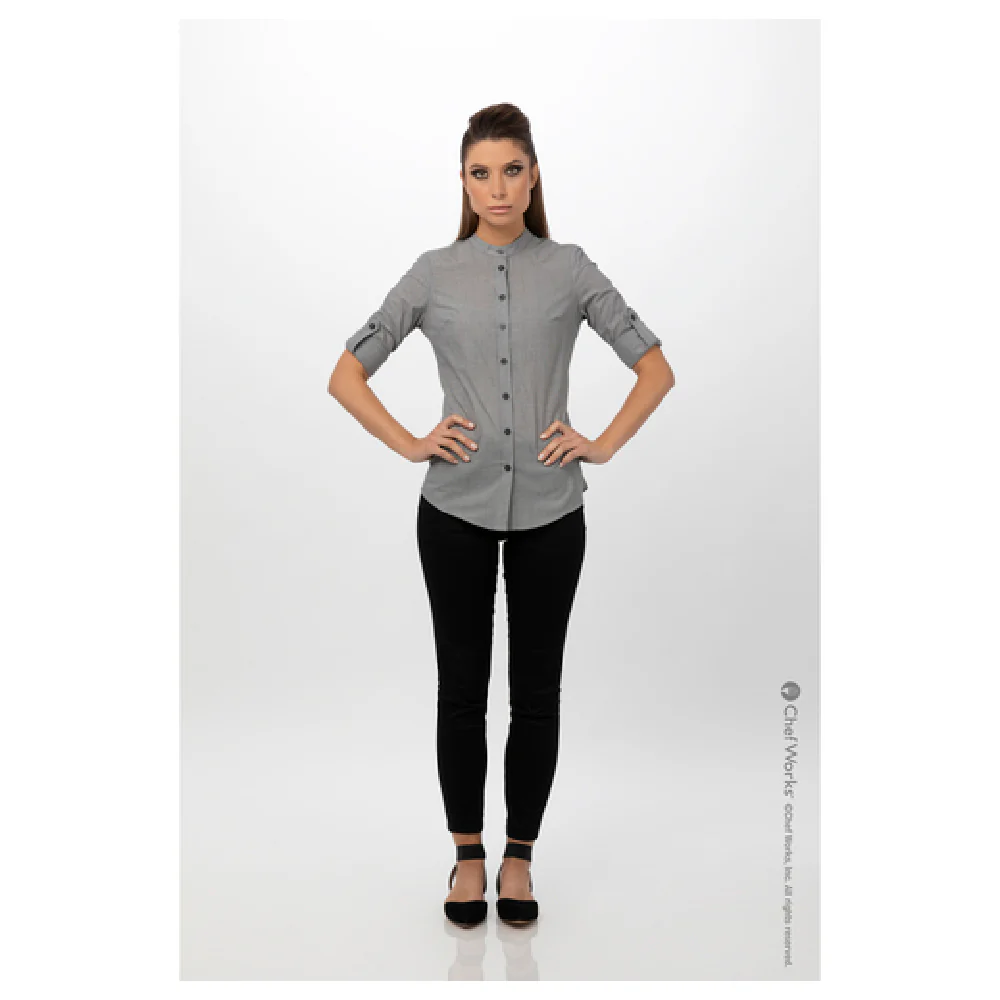 Chef Works SFB02WBLKL Large Women's Dress Shirt Roll-up Long Sleeves Black Poly/cotton Chef Works SFB02WBLKL Large Women's Dress Shirt Roll-up Long Sleeves Black Poly/cotton