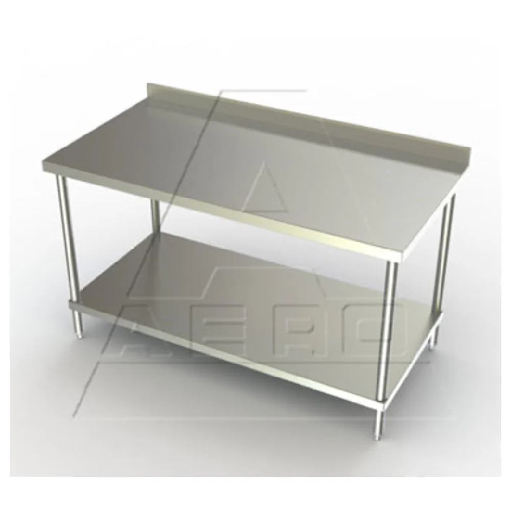 AERO Manufacturing PTSS-2460 60 Inch Economy Work Table 2-1/4 Inch Backsplash Stainless Steel with Turn Down on Three Sides