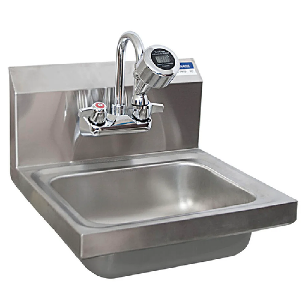 BK Resources BKHS-W-1410-STPG 14 Inch Hand Sink with Sanitimer Wall Mounted Stainless Steel