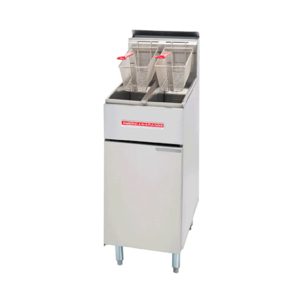 American Range AF-25/25_LP 15 Inch Dual Pot Deep Gas Fryer with Baskets 160000 BTU American Range AF-25/25_LP 15 Inch Dual Pot Deep Gas Fryer with Baskets 160000 BTU