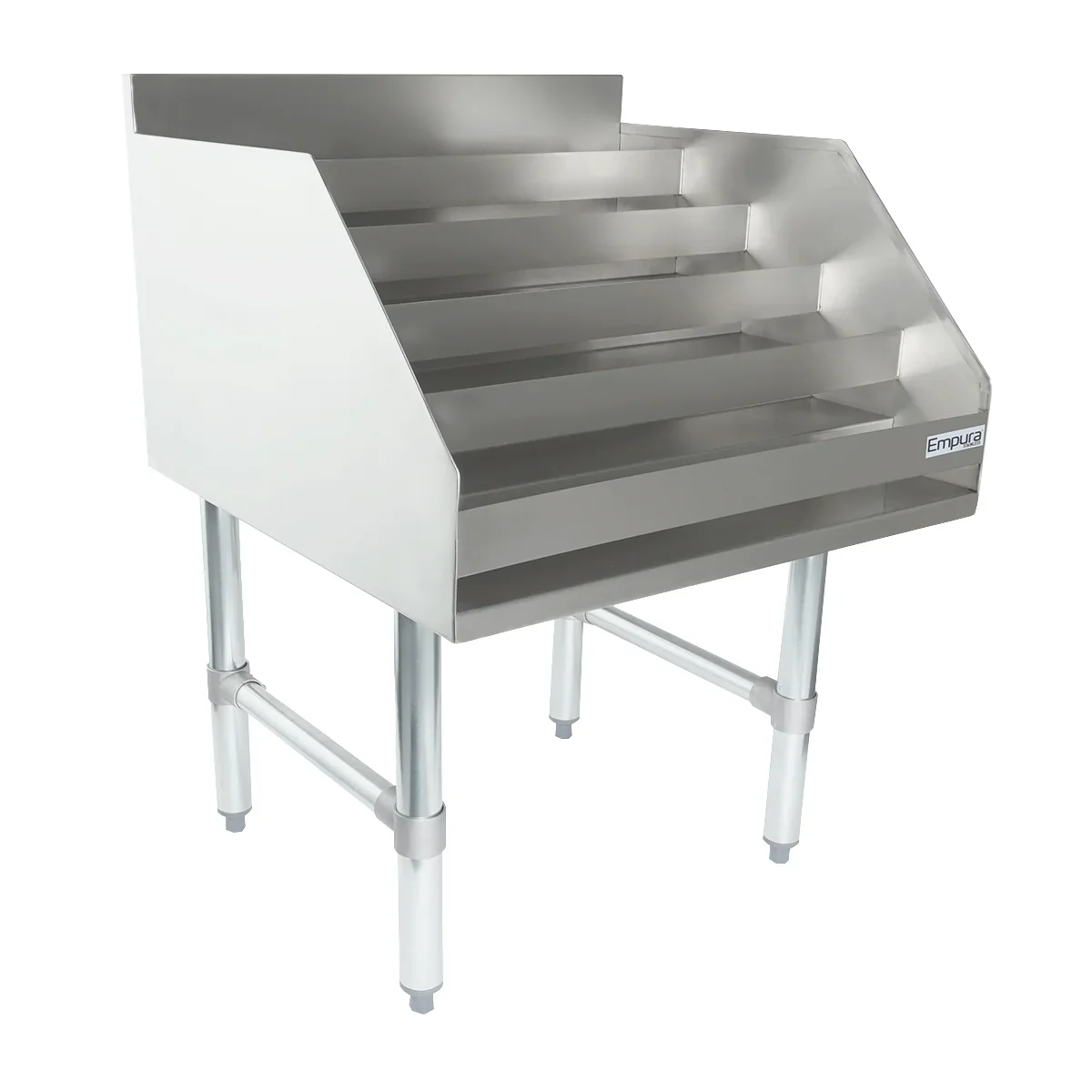Empura Stainless ELS2423 24 Inch Underbar Liquor Display Stand 18 Gauge 304 Stainless Steel with 5 Steps