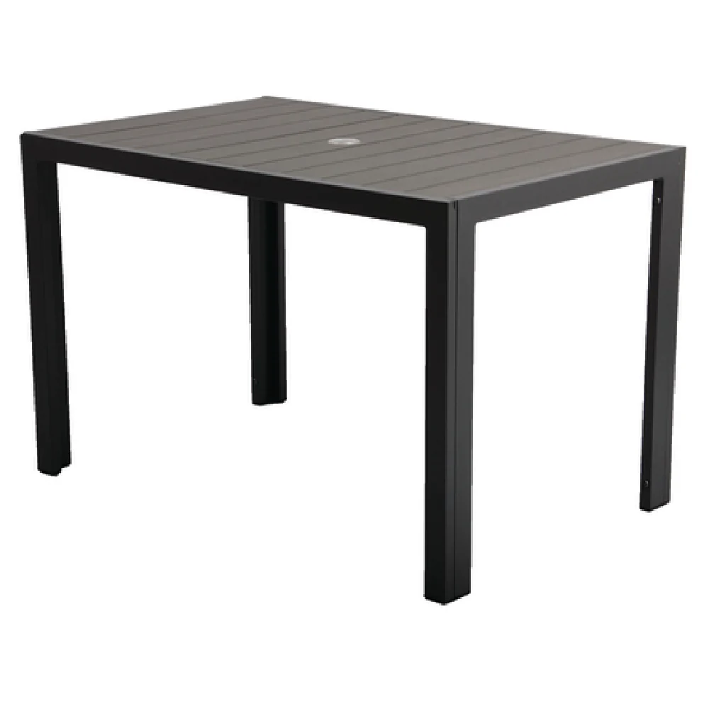 Plantation Prestige Commercial Furniture 8773053-01 53 Inch Rectangular Table Indoor and Outdoor Aluminum Faux Wood Top with Umbrella Hole Plantation Prestige Commercial Furniture 8773053-01 53 Inch Rectangular Table Indoor and Outdoor Aluminum Faux Wood Top with Umbrella Hole