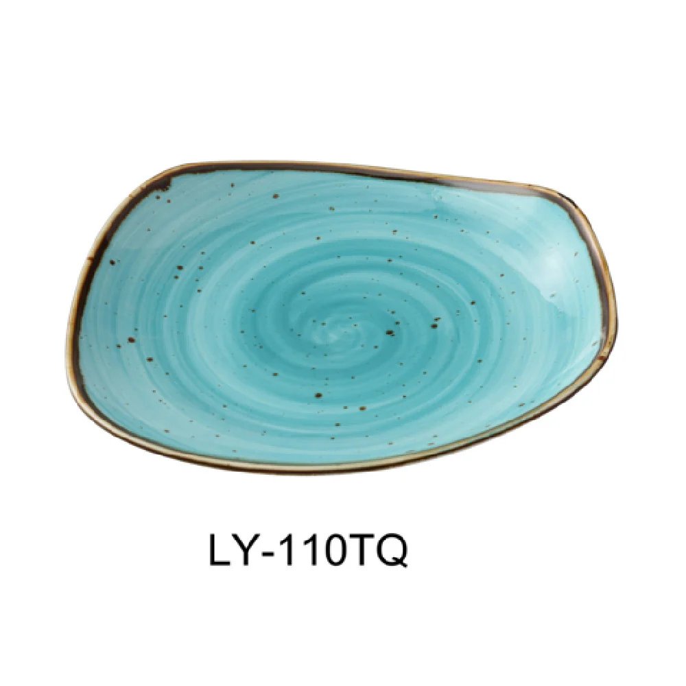 Yanco LY-110TQ 10-1/2 Inch Free Form Plate Glazed Porcelain Turquoise