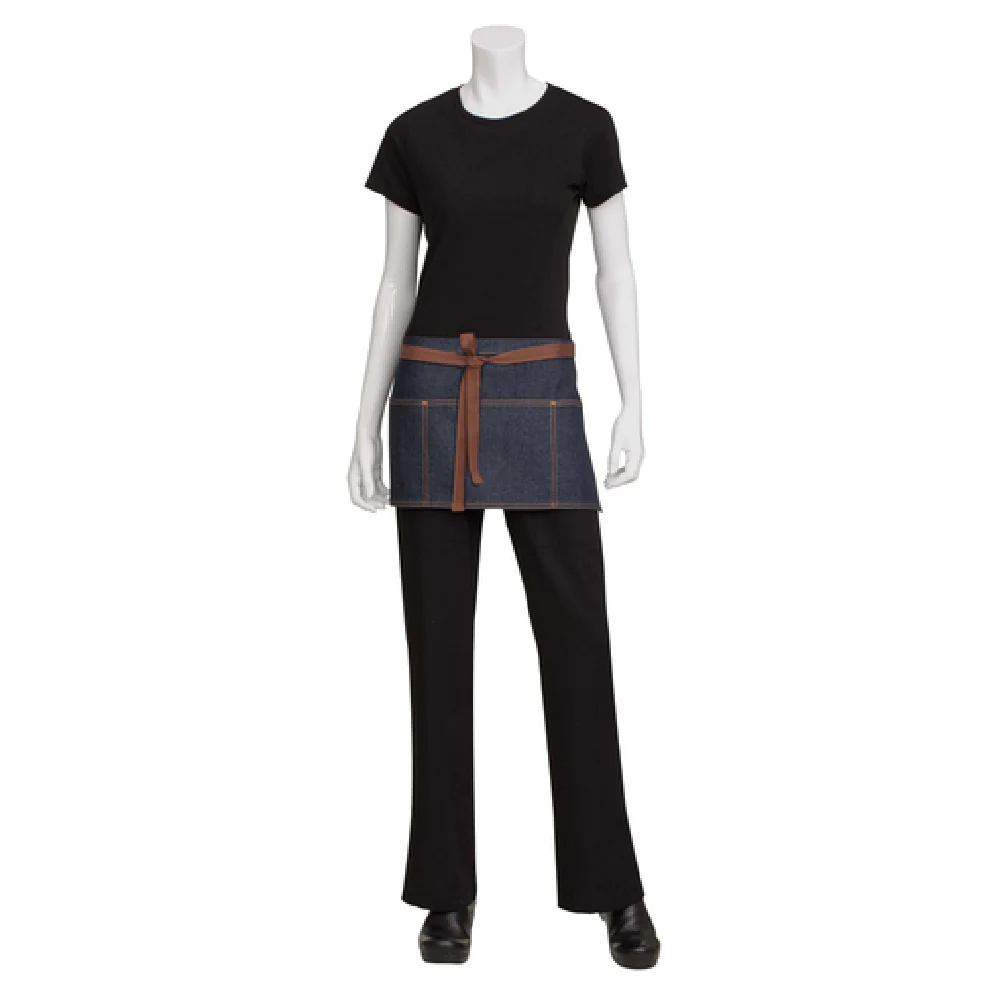 Chef Works AW054IBL0 23 Inch Waist Apron Contrast Topstitching Indigo Blue 100 Cotton Denim
