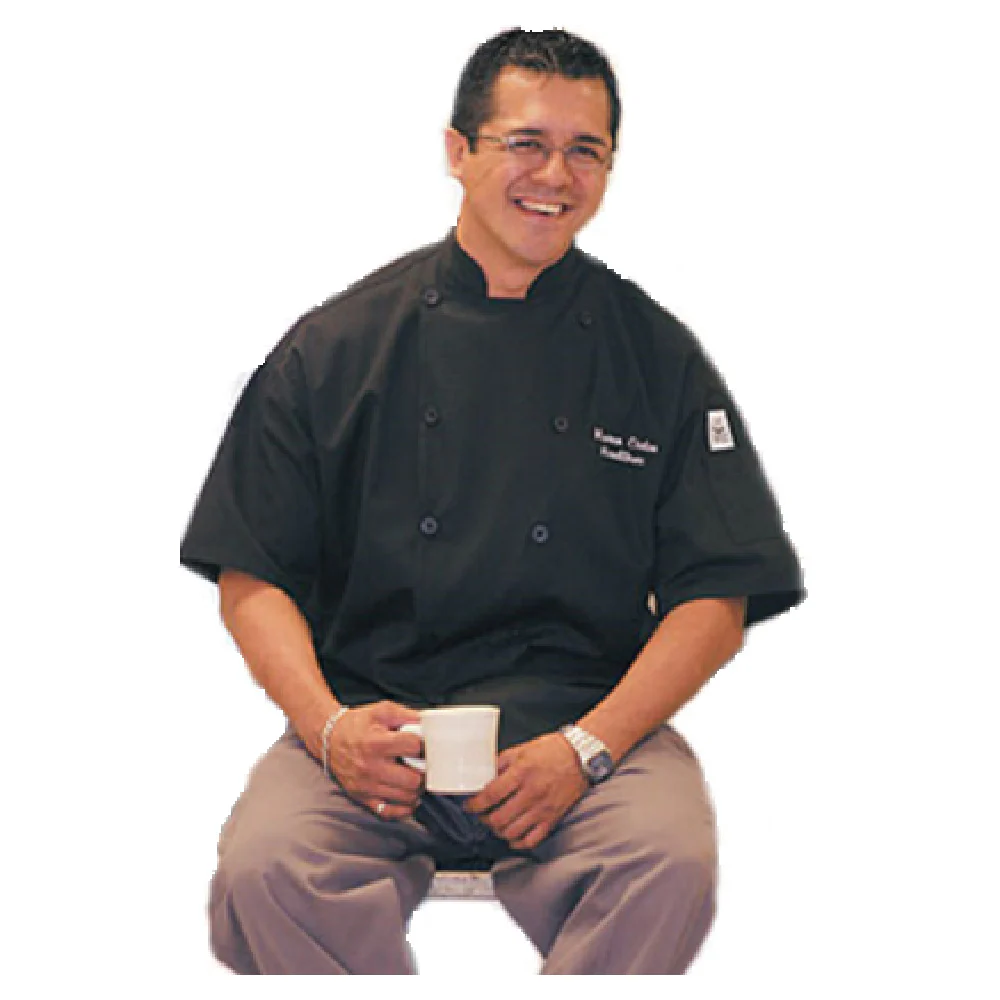 John Ritzenthaler Company J045BK-XS X-small Chef's Coat Black Short Sleeve with Pen Pocket