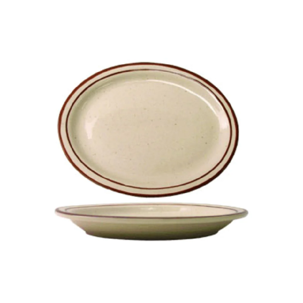 International Tableware GR-13 11-1/2 Inch Oval Platter Narrow Rim Ceramic Lead Free White with Brown Speckle