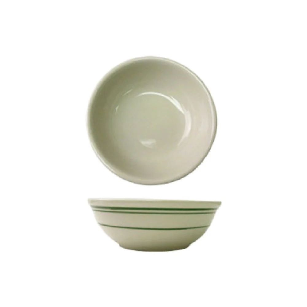 International Tableware VE-15 13 Oz Oatmeal Bowl Round Ceramic American White with Green Band