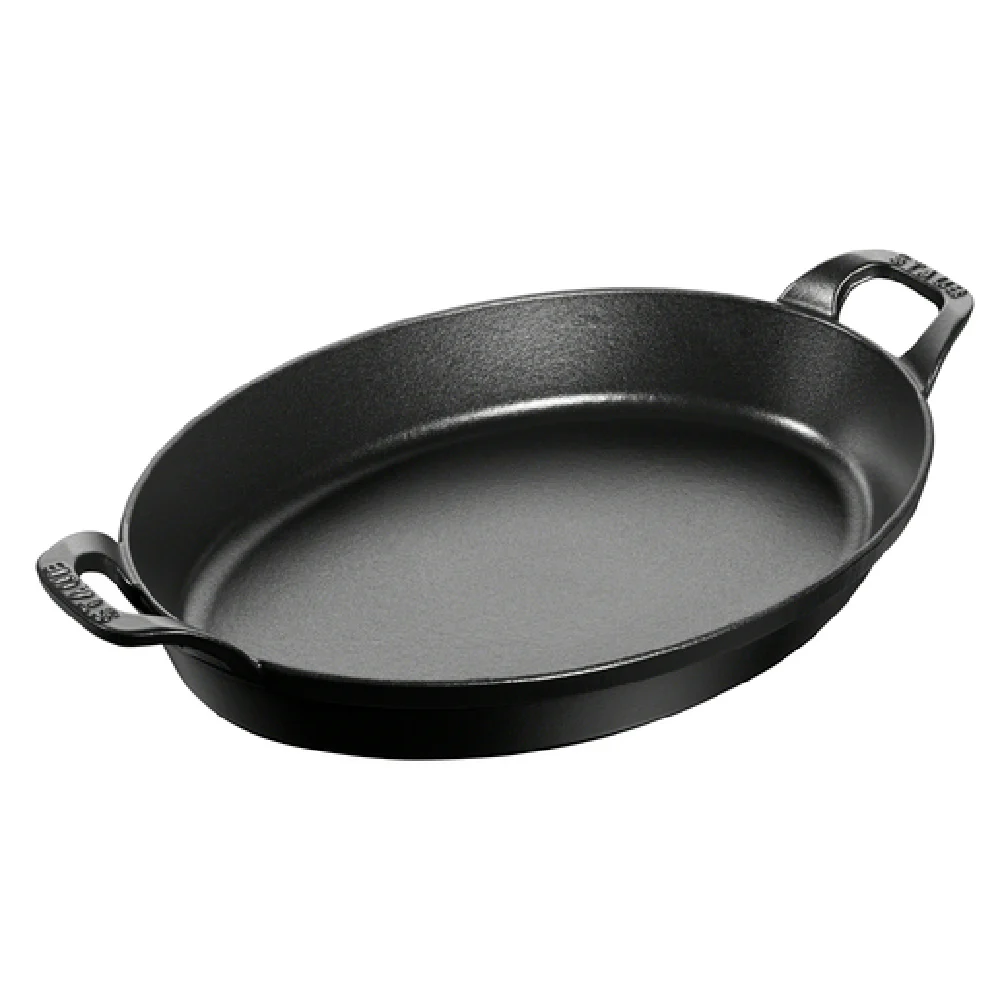 Zwilling 13003725 14 Inch Oval Cast Iron Gratin Baking Dish Matte Black with Handles