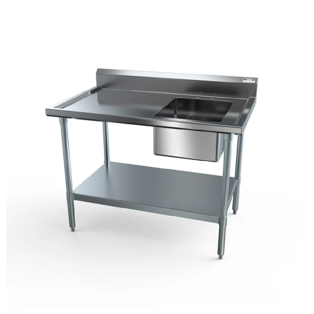 NBR Equipment PTG-1620R4 48 Inch Economy Work Table with Prep Sink Stainless Steel