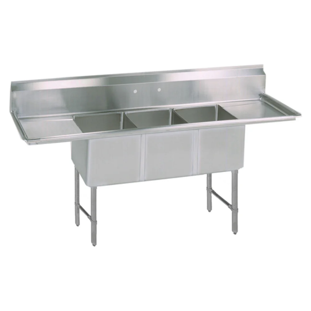 BK Resources BKS6-3-1620-14-24TS 95-1/4 Inch Sink and Three Compartment Stainless Steel with Drainboards BK Resources BKS6-3-1620-14-24TS 95-1/4 Inch Sink and Three Compartment Stainless Steel with Drainboards