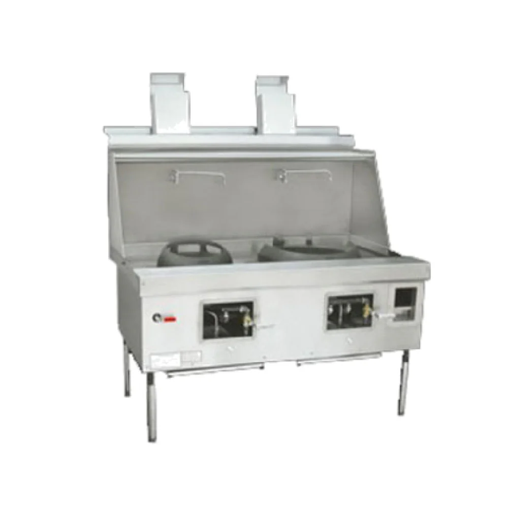 Town MF-2-SS 60 Inch Gas Wok Range With Flue Stainless Steel Deck Two Burners