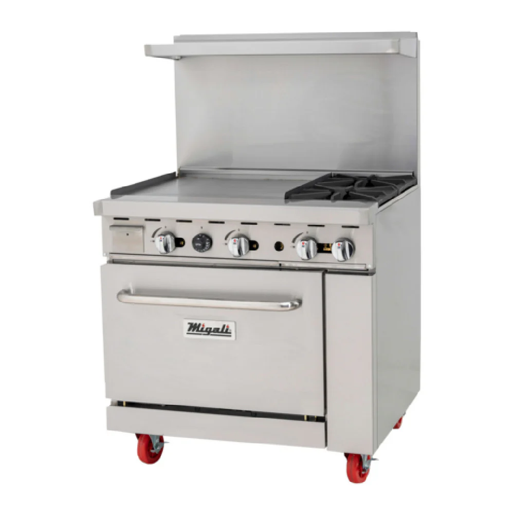 Migali Industries C-RO2-24GL-NG 36 Inch Gas Range with Griddle and Oven 2 Burners 25000 BTU Migali Industries C-RO2-24GL-NG 36 Inch Gas Range with Griddle and Oven 2 Burners 25000 BTU