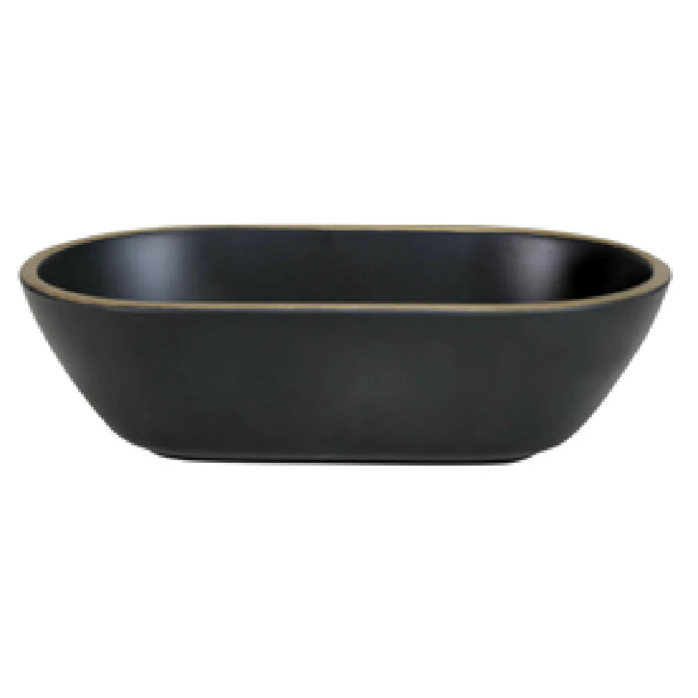 GET Enterprises B249102-GLDB 45 Oz Oval Bowl Melamine Black with Gold Rim GET Enterprises B249102-GLDB 45 Oz Oval Bowl Melamine Black with Gold Rim