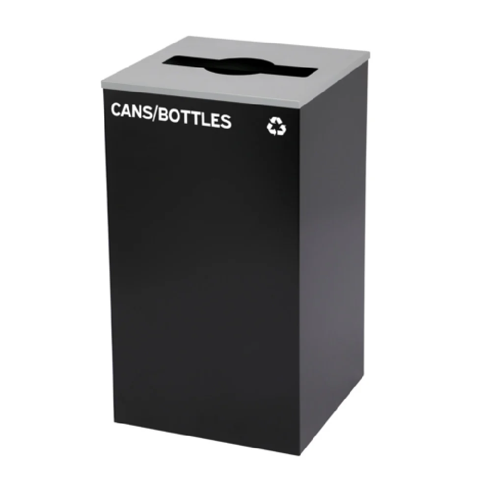 Alpine Industries ALP4450-KIT-BLK-M-CB 16 Inch Black Square Recycling Bin for Cans and Bottles