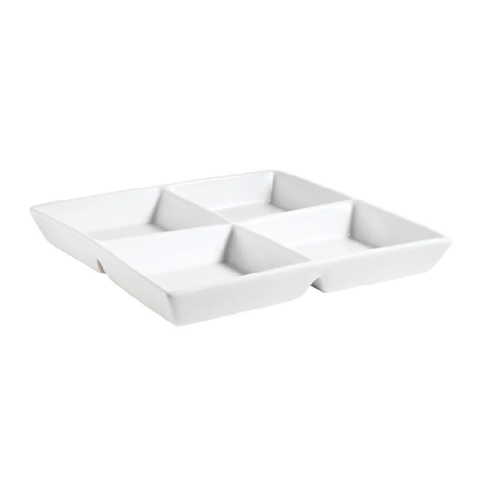CAC China CMP-D10 10 Inch Square Porcelain Tray with 4 Compartments
