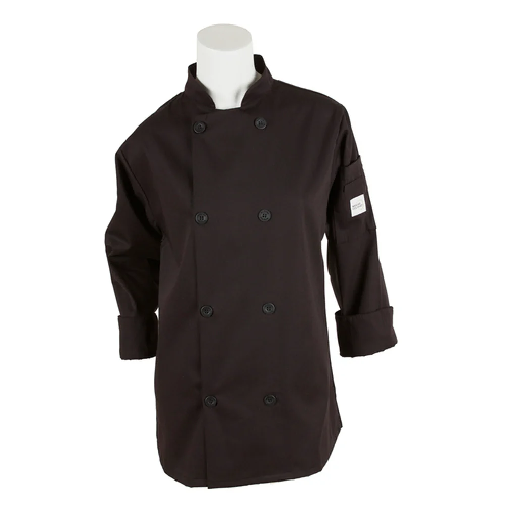Mercer Culinary M60020BK1X Womens Chef Jacket Long Sleeve Black with Shoulder Pocket Mercer Culinary M60020BK1X Womens Chef Jacket Long Sleeve Black with Shoulder Pocket